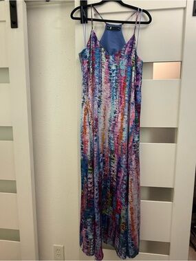 Leslie Fay Colorful Watercolor Maxi Slip Dress